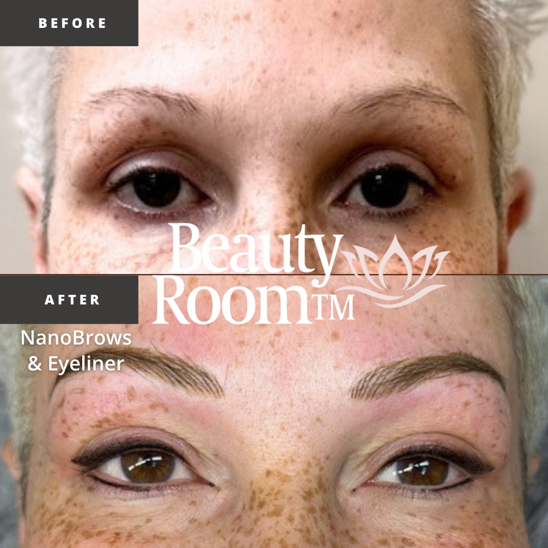 Before and After Image: NanoBrows & Eyeliner - front
