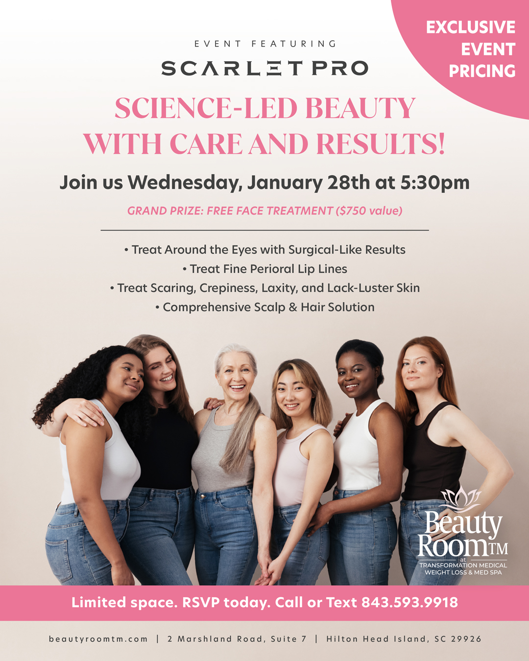 Scarlet Pro Exclusive Event flyer for Beauty Room TM